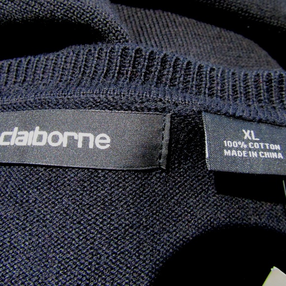 NWT Claiborne Black Argyle Cotton V Neck Sweater - Picture 4 of 5